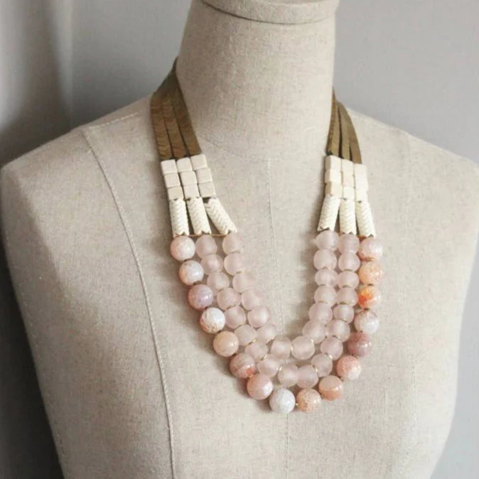 Triple strand African glass & hematite necklace - Image 3