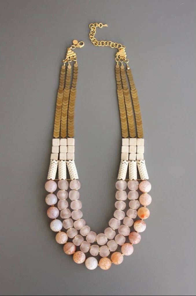 Triple strand African glass & hematite necklace - Image 4